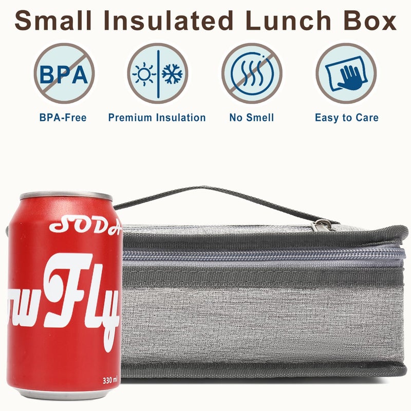 FlowFly Small Insulated Lunch box Portable Soft Bag Mini Cooler Thermal Meal Tote Kit with Handle for Work & School, Heather Grey - Image 2